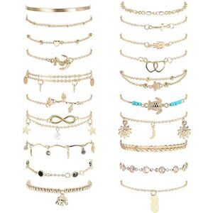 20Pcs Ankle Bracelets for Women Adjustable Beach Anklet Set Surfer DISCOUNT